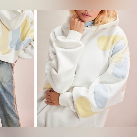 NWT Free People We The Free It's A Vibe Hoodie - ivory combo - large - Picture 4 of 9